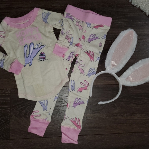 NEW sz 2 Munki Munki Easter bunny Pajama set Ears Headband - Picture 1 of 2